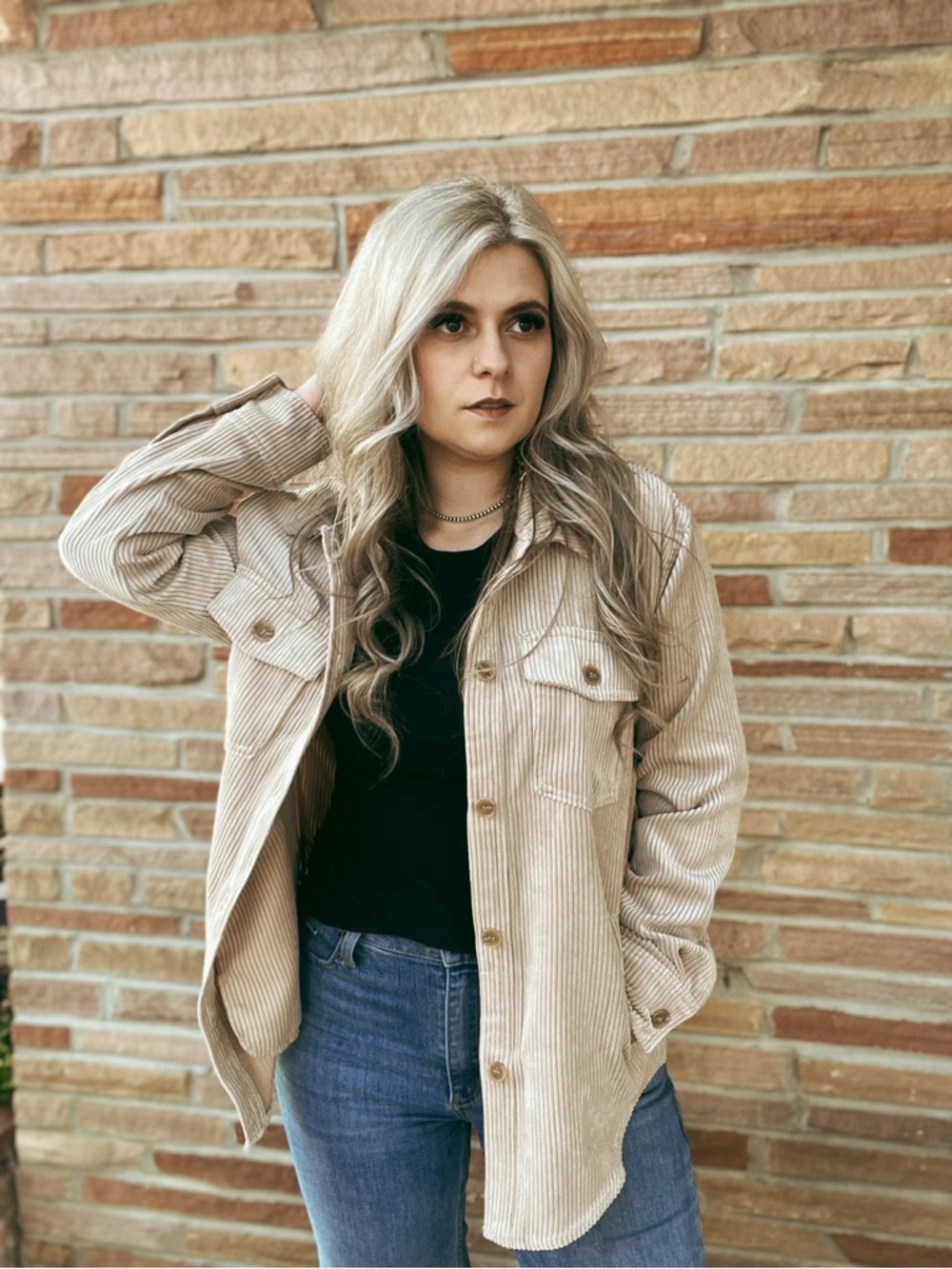 Love Tree Beige Corduroy Shacket Jacket